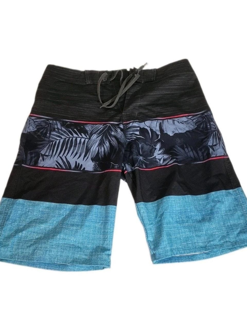 burnside Black, Blue & Pink Tropical Stripe Board Shorts Size 30